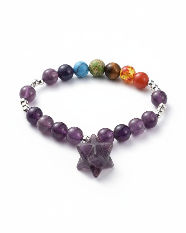 Amethyst and Chakra Bracelet for Spiritual Awareness, Intuition, and Inner Peace
