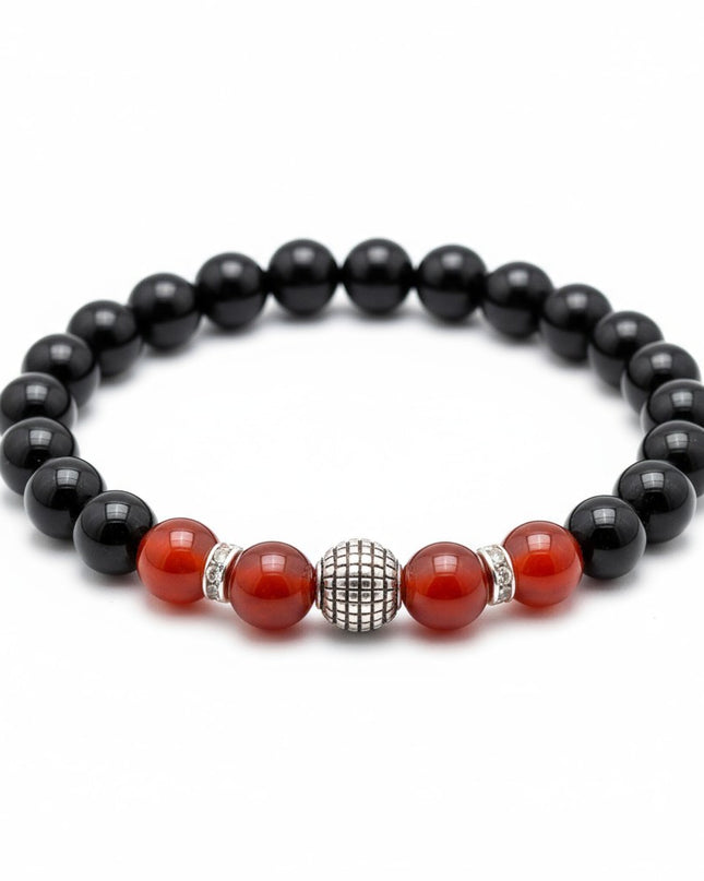 Natural Black Onyx & Carnelian Charm Bracelet Crystal Energy Jewelry
