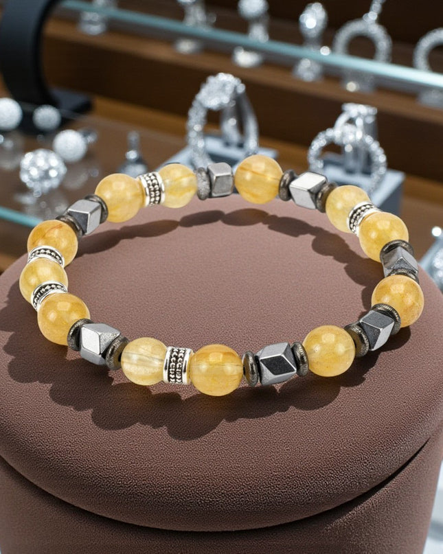 Citrine and Hematite Bracelet for Manifestation, Joy, Abundance and Grounding