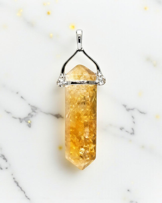 Hand Crafted Double Point Citrine Necklace for Prosperity, Optimism and Creativity.