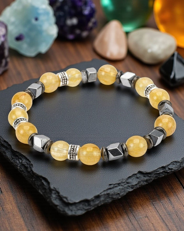 Citrine and Hematite Bracelet for Manifestation, Joy, Abundance and Grounding