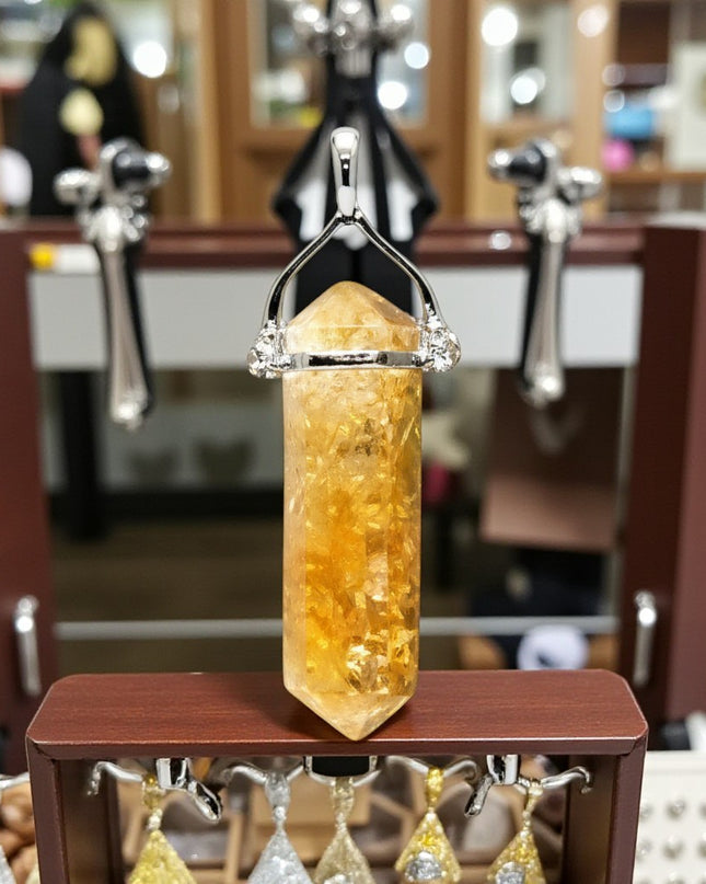 Hand Crafted Double Point Citrine Necklace for Prosperity, Optimism and Creativity.