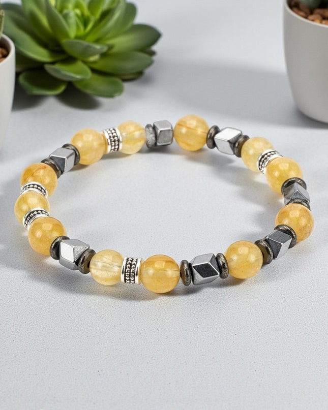 Citrine and Hematite Bracelet for Manifestation, Joy, Abundance and Grounding