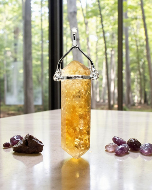 Hand Crafted Double Point Citrine Necklace for Prosperity, Optimism and Creativity.