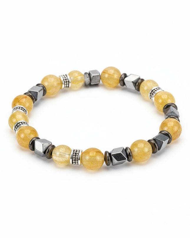 Citrine and Hematite Bracelet for Manifestation, Joy, Abundance and Grounding