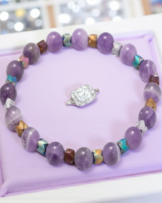 Natural Amethyst and Hematite Bracelet for Mind, Body and Balance