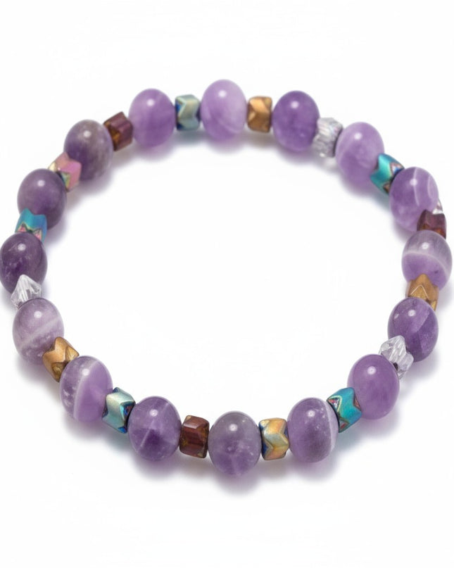 Natural Amethyst and Hematite Bracelet for Mind, Body and Balance
