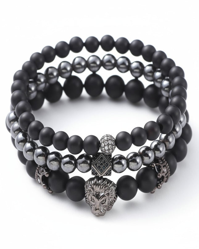 Hematite and Frosted Onyx 8mm Three Bracelet Set