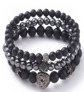 Hematite and Frosted Onyx 8mm Three Bracelet Set