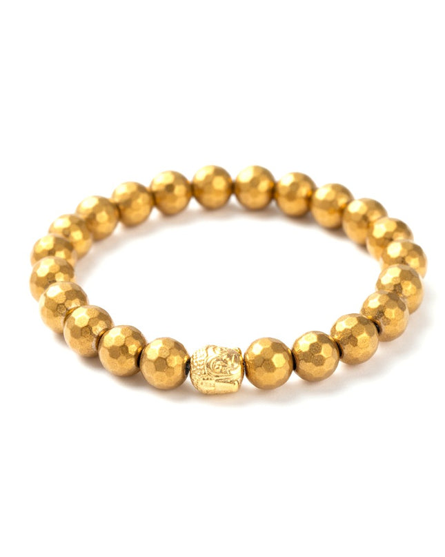 Golden Hematite Bracelet with Gold-Tone Buddha Bead for Grounding, Protection and Security