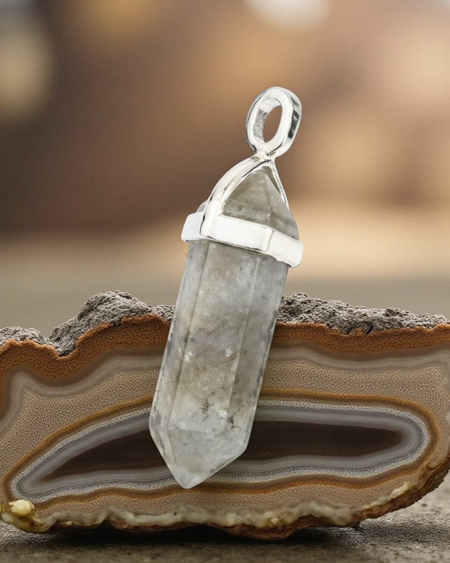 Labradorite Healing Crystal Pendant Double Pointed With 18" Chain