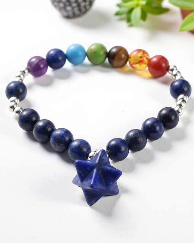 Lapis Lazuli Powerful Metal Free Chakra Stone Bracelet