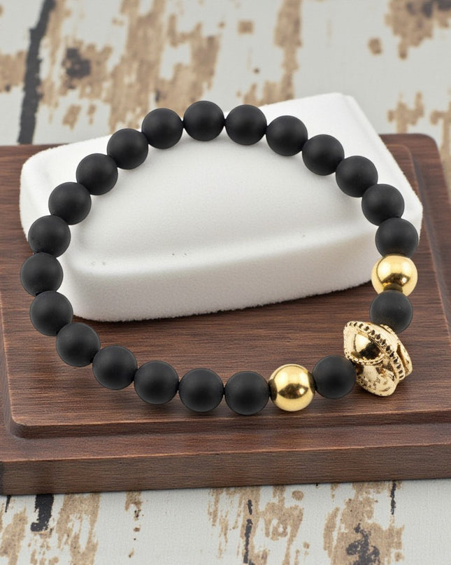 Natural Lapis Luzuli Gemstone Bracelet with Ancient Gold Accent Helmet. Spiritual Insights and Self Awareness