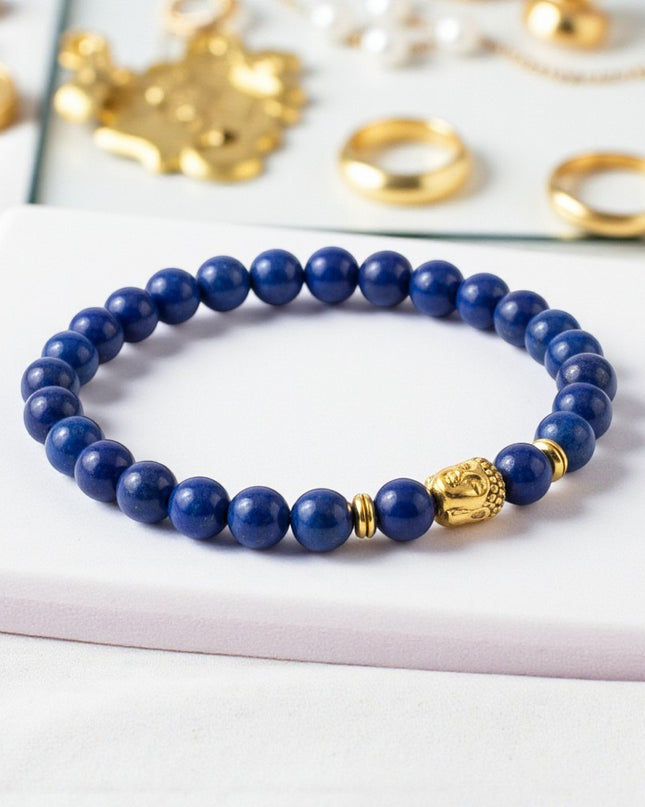 Natural Lapis Lazuli Gemstone Bracelet With Buddha Head Charm for Enlightenment and Inner Peace