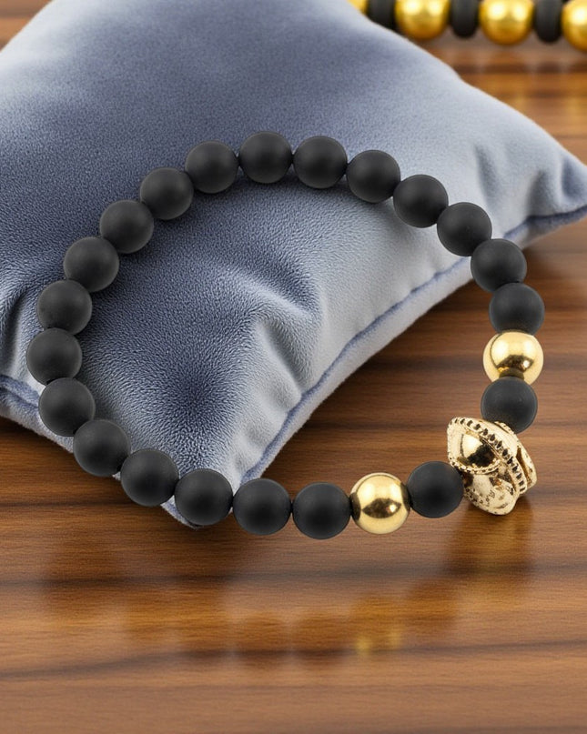 Natural Lapis Luzuli Gemstone Bracelet with Ancient Gold Accent Helmet. Spiritual Insights and Self Awareness