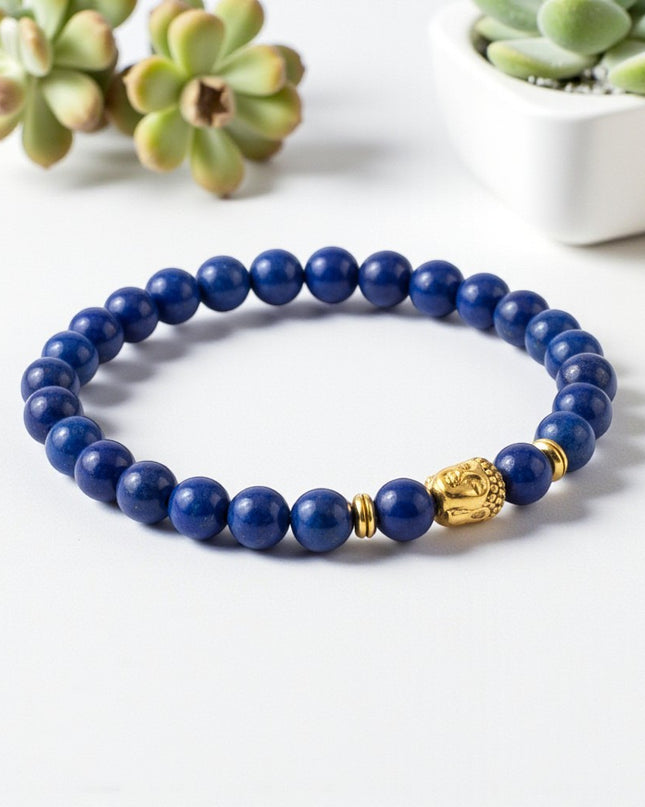 Natural Lapis Lazuli Gemstone Bracelet With Buddha Head Charm for Enlightenment and Inner Peace