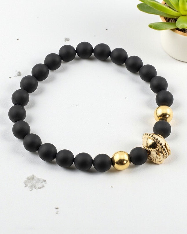 Natural Lapis Luzuli Gemstone Bracelet with Ancient Gold Accent Helmet. Spiritual Insights and Self Awareness