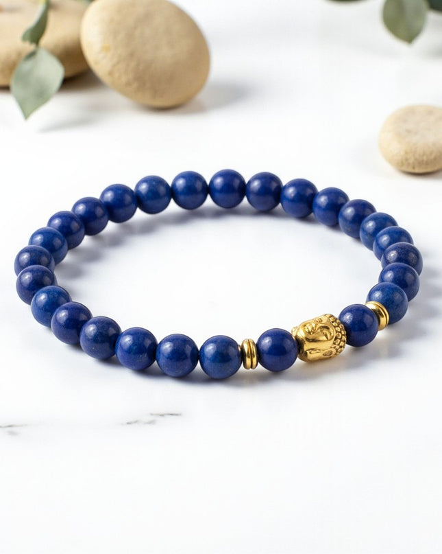 Natural Lapis Lazuli Gemstone Bracelet With Buddha Head Charm for Enlightenment and Inner Peace