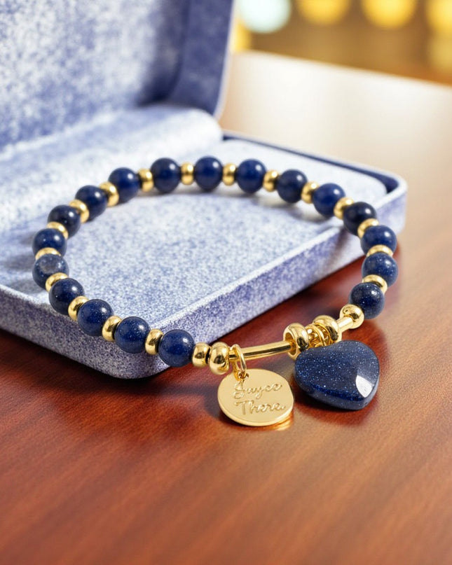 Natural Lapis Lazuli Heart Charm Bracelet for Wisdom, Intuition and Connection 6mm Beads