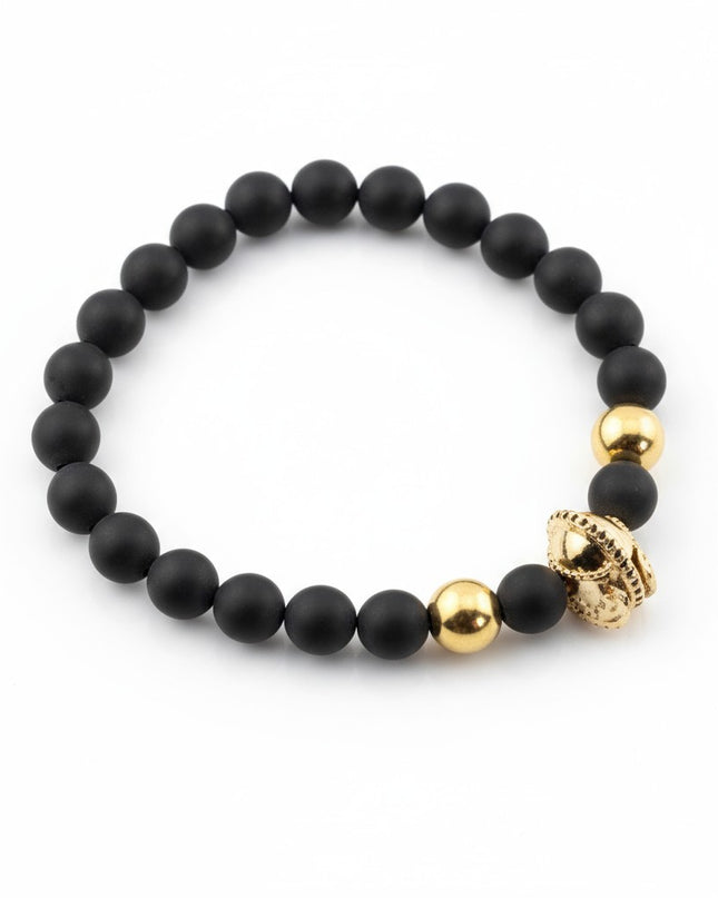 Natural Lapis Luzuli Gemstone Bracelet with Ancient Gold Accent Helmet. Spiritual Insights and Self Awareness