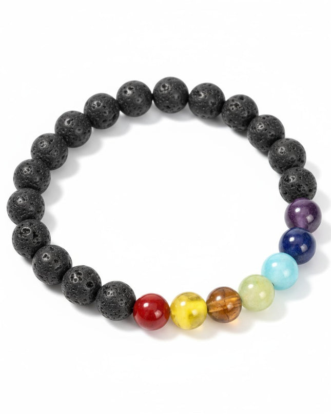 Lava Stone Bracelet With Chakra Healing Beads 8mm