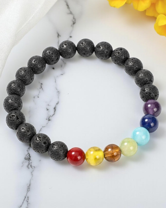 Lava Stone Bracelet With Chakra Healing Beads 8mm
