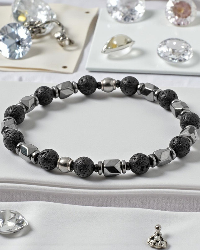 Lava Stone and Hematite Bracelet for Grounding, Strength and Protection