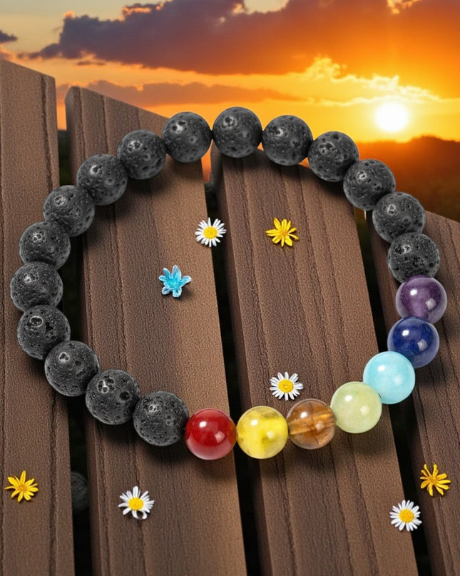 Lava Stone Bracelet With Chakra Healing Beads 8mm