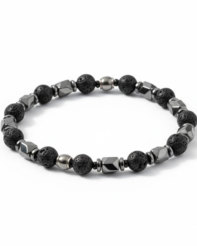 Lava Stone and Hematite Bracelet for Grounding, Strength and Protection