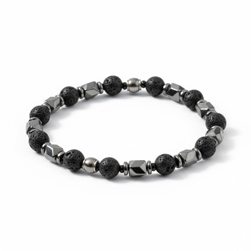 Lava Stone and Hematite Bracelet for Grounding, Strength and Protection