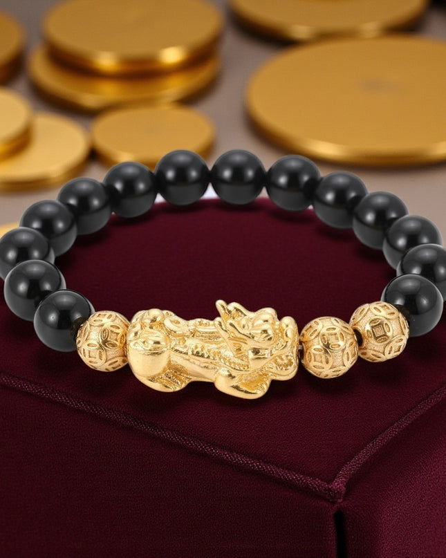 Black Onyx With Dragon Charm Bracelet 8mm