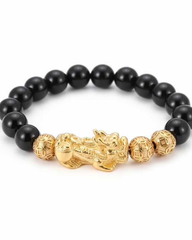 Black Onyx With Dragon Charm Bracelet 8mm