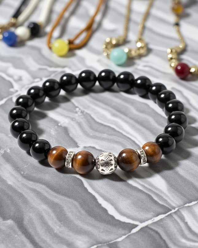 Black Onyx and Tiger Eye Bracelet for Protection, Grounding and Mental Clarity