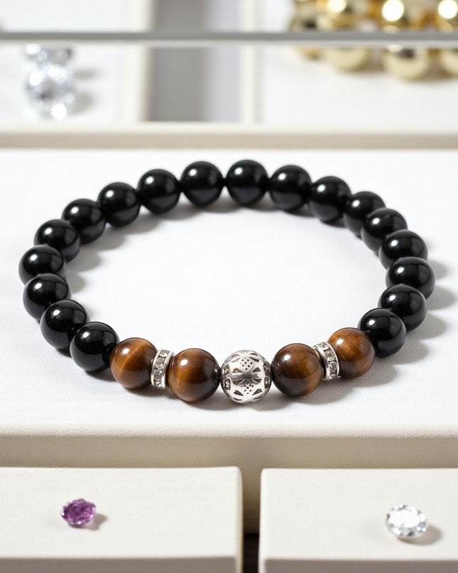 Black Onyx and Tiger Eye Bracelet for Protection, Grounding and Mental Clarity