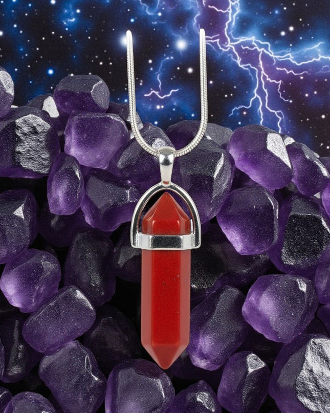 Red Jasper Double Point Gemstone Necklace With 18" Chain