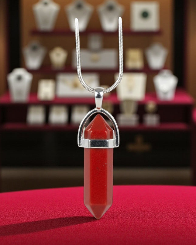 Red Jasper Double Point Gemstone Necklace With 18" Chain