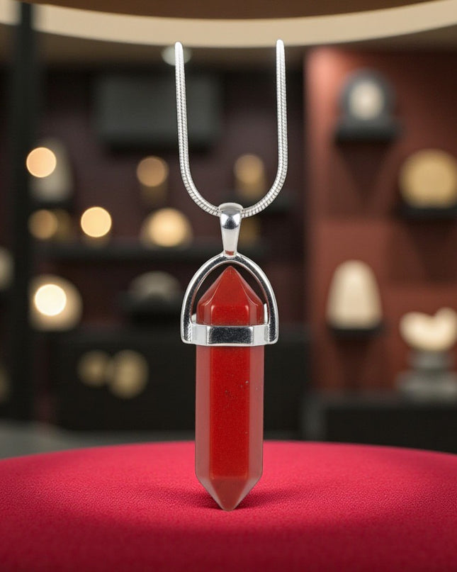 Red Jasper Double Point Gemstone Necklace With 18" Chain