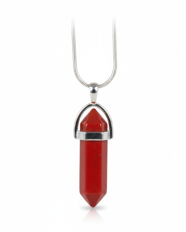 Red Jasper Double Point Gemstone Necklace With 18" Chain