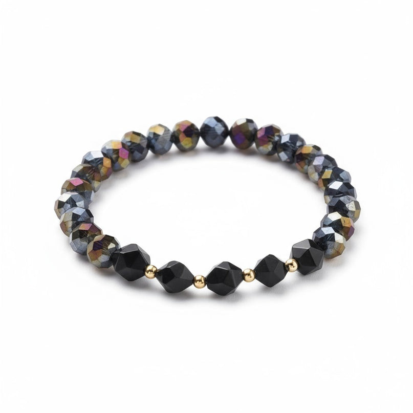 Rondelle Glass and Black Onyx Bracelet Transformative, Protective and Grounding