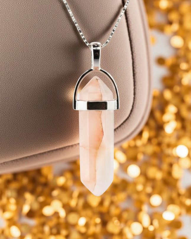 Rose Quartz Double Point Necklace with 18 Inch Chain