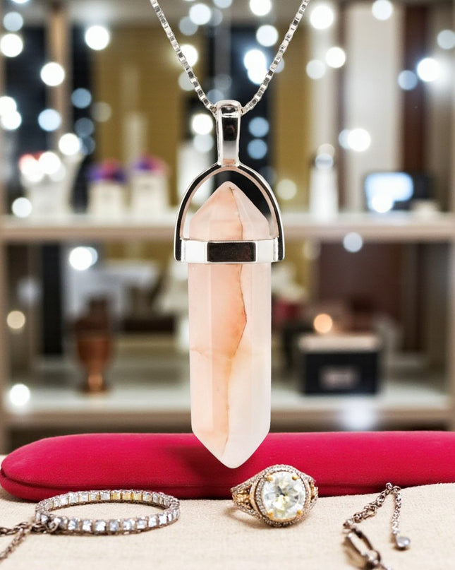 Rose Quartz Double Point Necklace with 18 Inch Chain