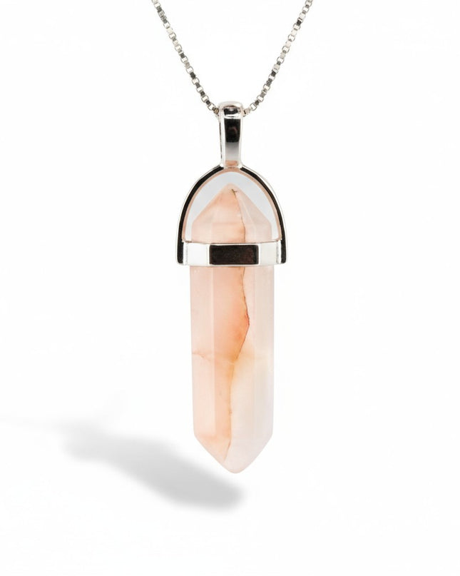 Rose Quartz Double Point Necklace with 18 Inch Chain