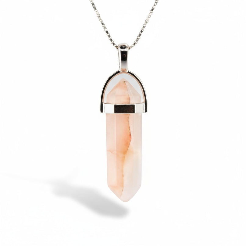 Rose Quartz Double Point Necklace with 18 Inch Chain