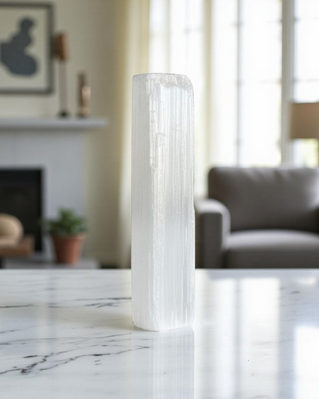 Raw Selenite Stick for Energy Cleansing, Charging Crystals & Spiritual Protection and Meditation Tool - 5 Inch