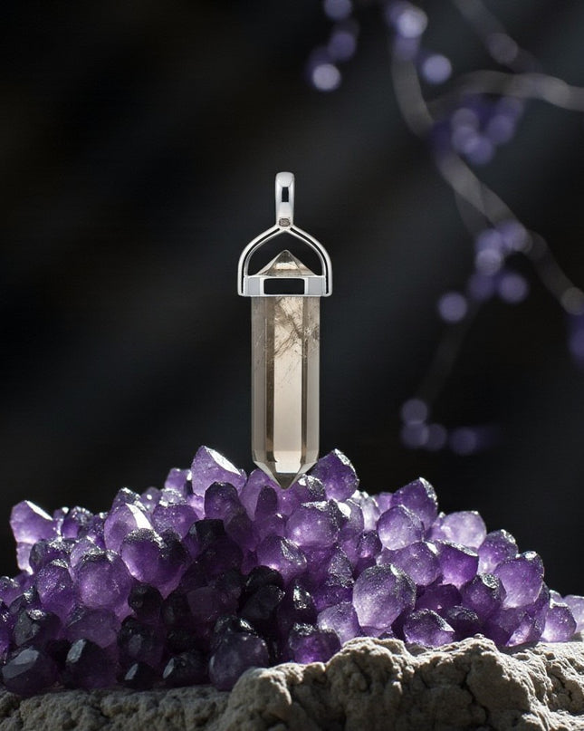 Natural Smoky Quartz Crystal Point Pendant Necklace with 18" Chain
