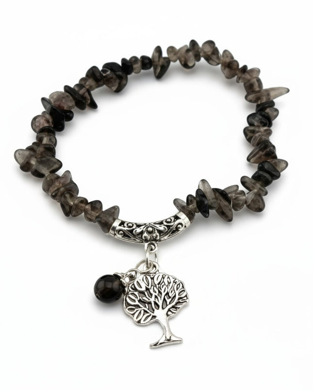Natural Smoky Quartz Bracelet with a Tree of Life Charm