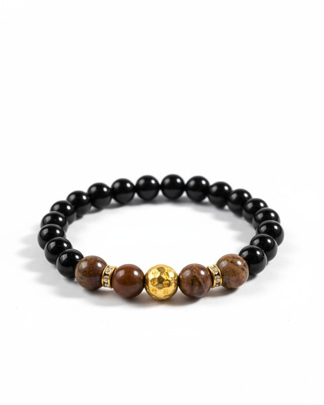 Natural Tiger Eye and Black Onyx Bracelet With Charm for Grounding, Intuition and Manifestation