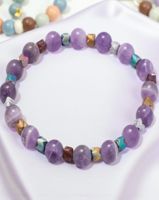 Natural Amethyst and Hematite Bracelet for Mind, Body and Balance