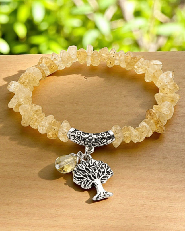 Chipped Citrine Bracelet with Tree of Life Charm for Abundance, Happiness and Success