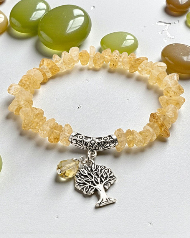 Chipped Citrine Bracelet with Tree of Life Charm for Abundance, Happiness and Success
